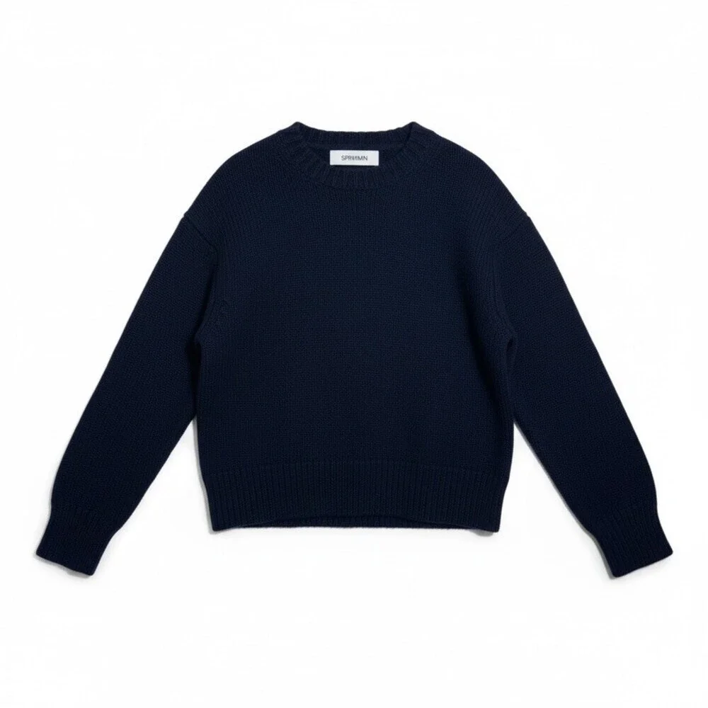SPRWMN Heavy 100% Cashmere Knit Stretch Oversized sweater Navy Blue Size XS - Picture 2 of 7